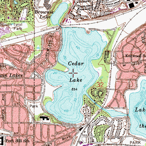 Topographic Map of Cedar Lake, MN