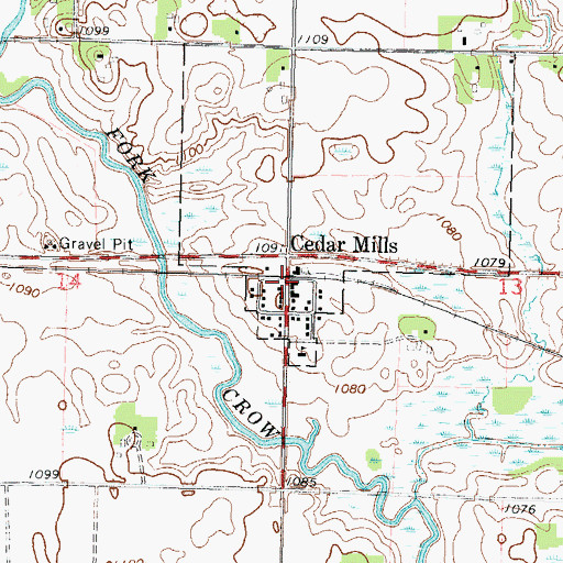 Topographic Map of Cedar Mills, MN