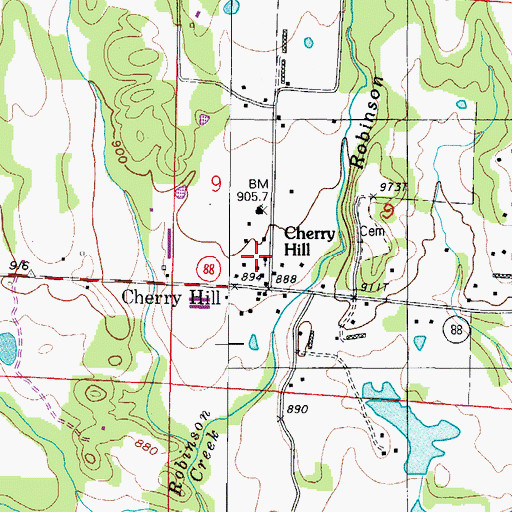 Topographic Map of Cherry Hill Baptist Church, AR