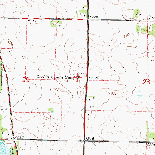 Topographic Map of Center Chain Cemetery, MN