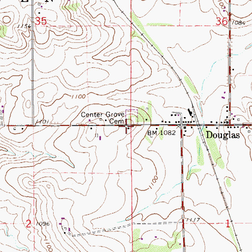 Topographic Map of Center Grove Cemetery, MN