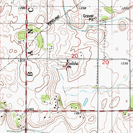 Topographic Map of Central Church, MN