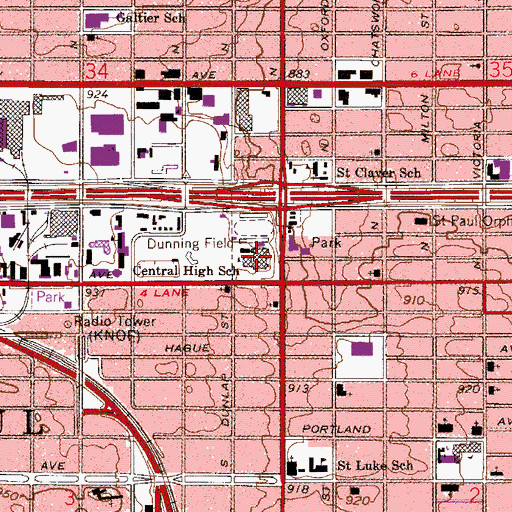 Topographic Map of Central High School, MN