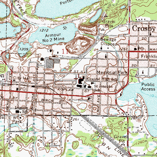 Topographic Map of Central High School, MN