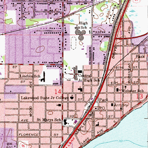 Topographic Map of Central Junior High School, MN
