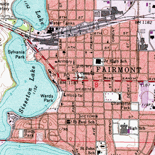 Topographic Map of Central School, MN