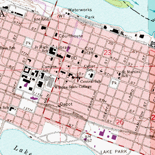 Topographic Map of Central School, MN
