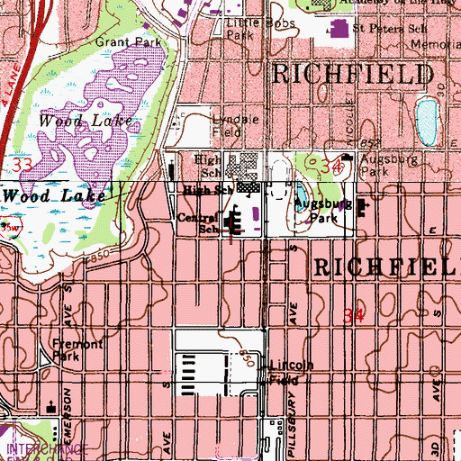 Topographic Map of Central School, MN