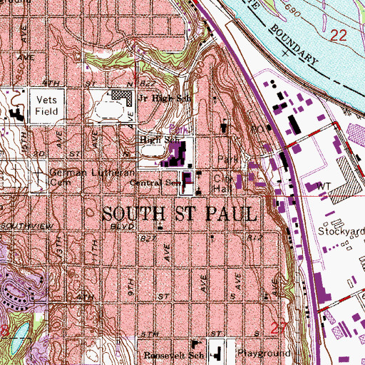 Topographic Map of Central School, MN