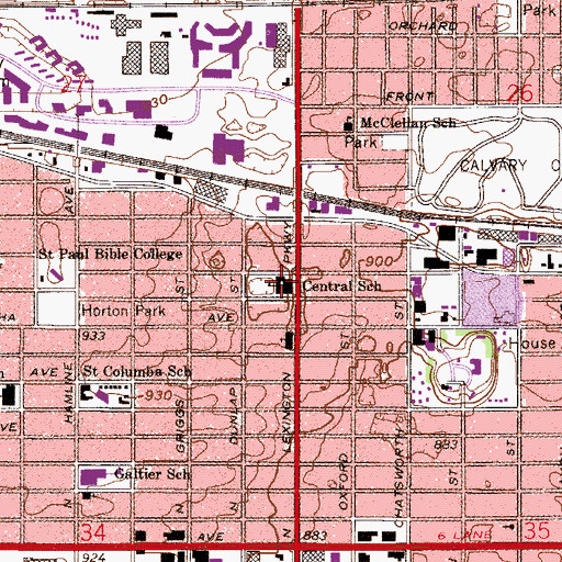 Topographic Map of Central School, MN