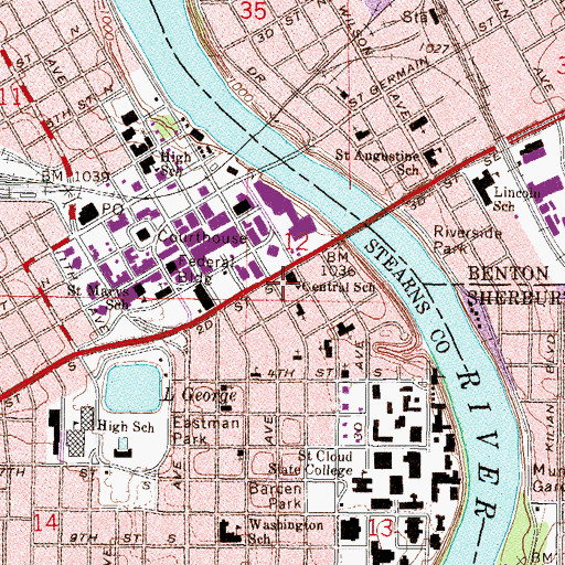 Topographic Map of Central School, MN