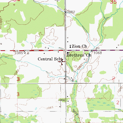 Topographic Map of Central School, MN