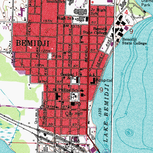 Topographic Map of Central School, MN