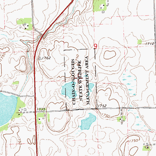 Topographic Map of Chain-O-Sloughs State Wildlife Management, MN