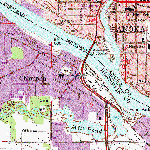 Topographic Map of Champlin, MN