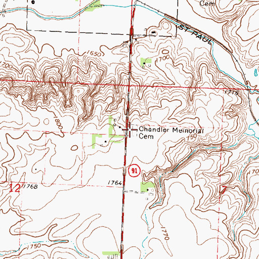 Topographic Map of Chandler Memorial Cemetery, MN