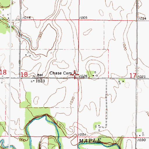 Topographic Map of Chase Cemetery, MN