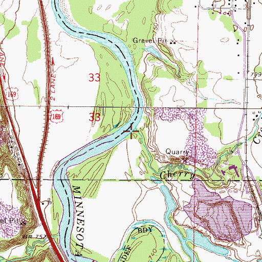 Topographic Map of Cherry Creek, MN