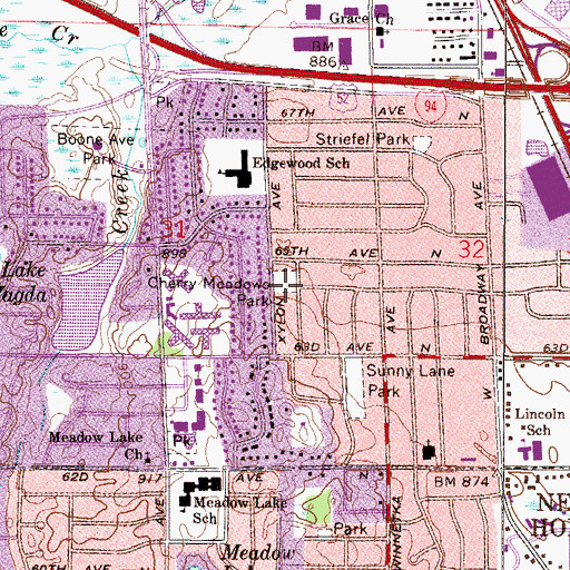 Topographic Map of Cherry Meadows Park, MN