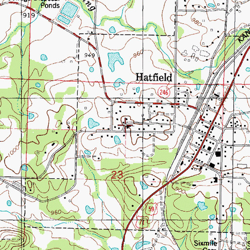 Topographic Map of Hatfield Freewill Baptist Church, AR