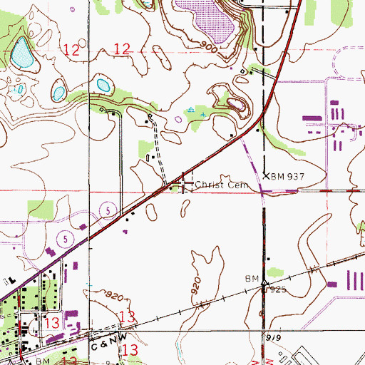 Topographic Map of Christ Cemetery, MN