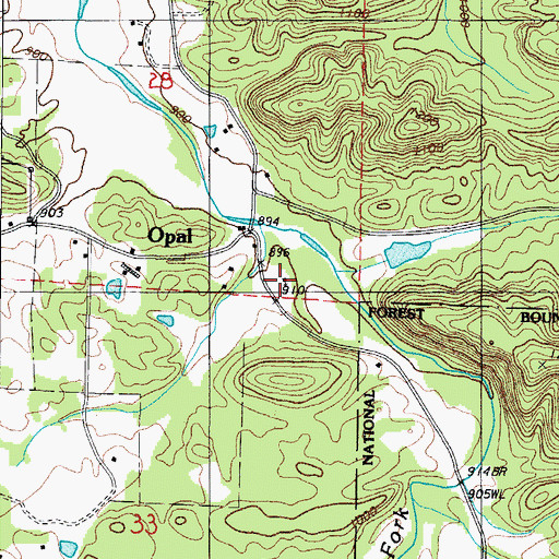 Topographic Map of Lower Big Fork Baptist Church, AR