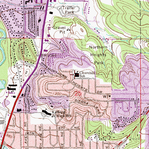 Topographic Map of Churchill School, MN