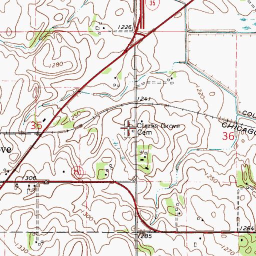 Topographic Map of Clarks Grove Cemetery, MN