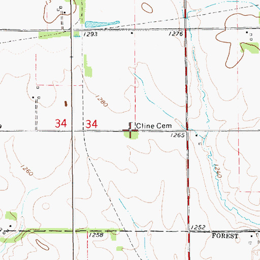 Topographic Map of Cline Cemetery, MN