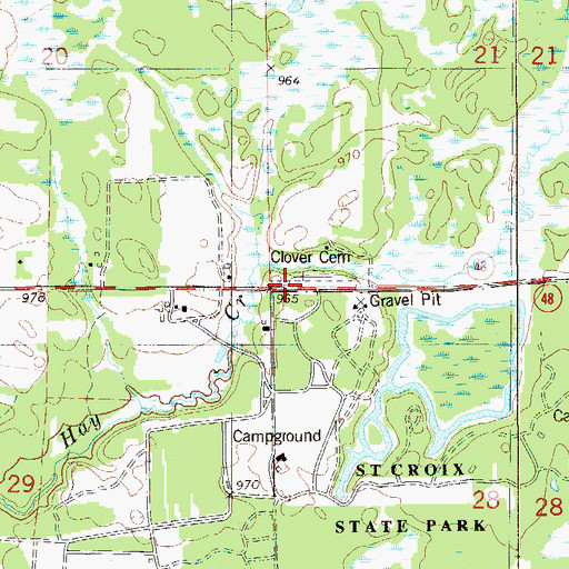 Topographic Map of Clover Cemetery, MN