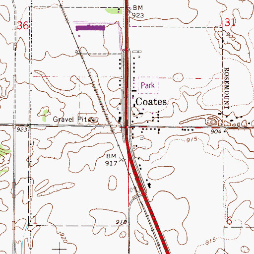 Topographic Map of Coates, MN