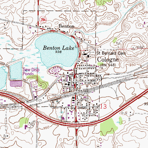 Topographic Map of Cologne, MN