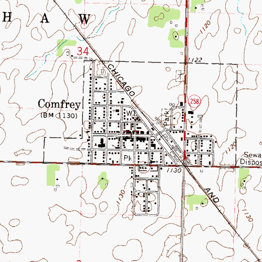 Topographic Map of Comfrey, MN