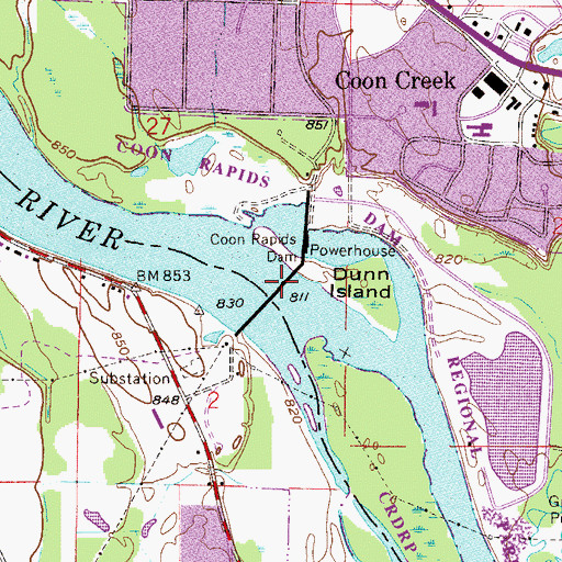 Topographic Map of Coon Rapids Dam, MN