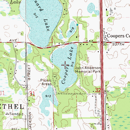 Topographic Map of Coopers Lake, MN