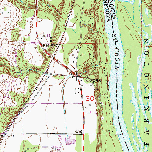 Topographic Map of Copas, MN