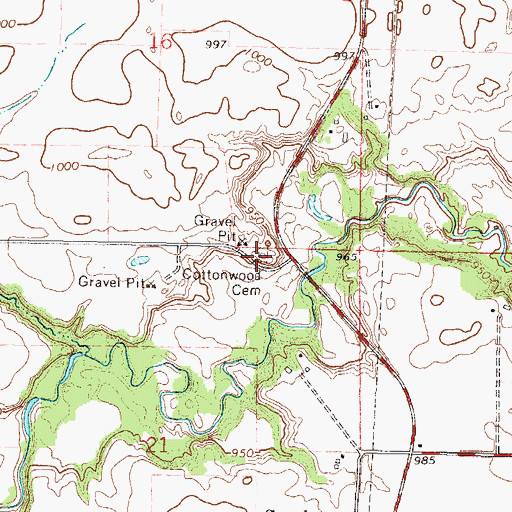 Topographic Map of Cottonwood Cemetery, MN