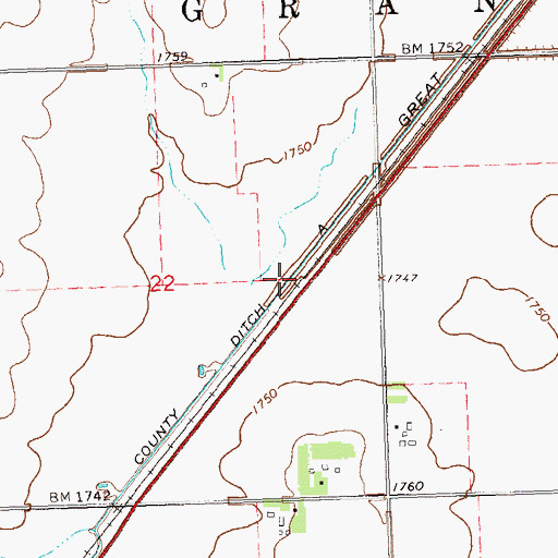Topographic Map of County Ditch Number One, MN