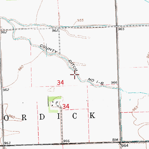 Topographic Map of County Ditch Number One-b, MN