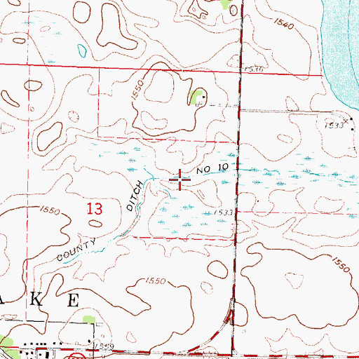 Topographic Map of County Ditch Number Ten, MN