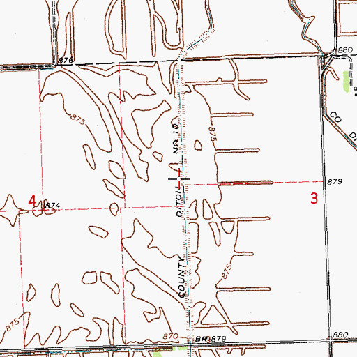 Topographic Map of County Ditch Number Ten, MN