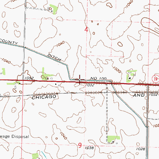 Topographic Map of County Ditch Number One Hundred, MN