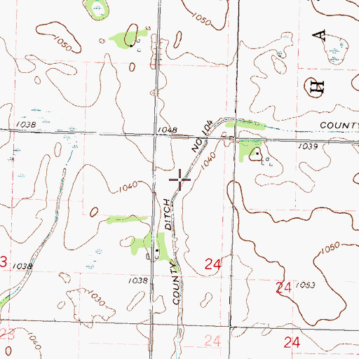 Topographic Map of County Ditch Number One Hundred Four, MN