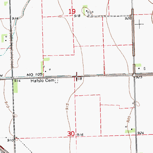 Topographic Map of County Ditch Number One Hundred Five, MN