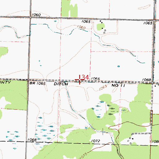 Topographic Map of County Ditch Number Eleven, MN