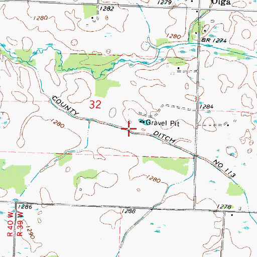 Topographic Map of County Ditch Number One Hundred Thirteen, MN