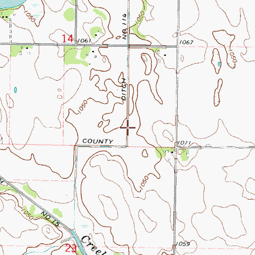 Topographic Map of County Ditch Number One Hundred Fourteen, MN