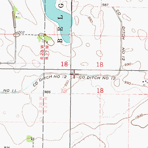 Topographic Map of County Ditch Number Twelve, MN