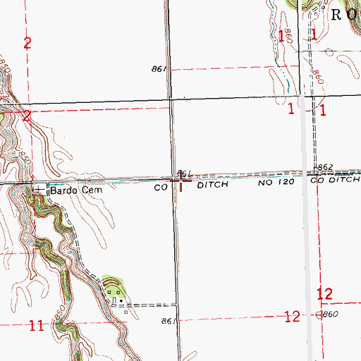 Topographic Map of County Ditch Number One Hundred Twenty, MN