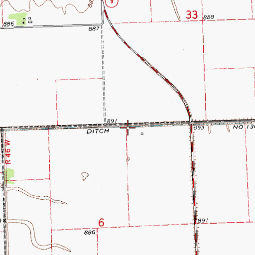 Topographic Map of County Ditch Number One Hundred Thirty, MN
